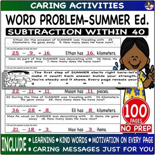 Subtraction within 40 word problem math worksheet fact fluency Step ...