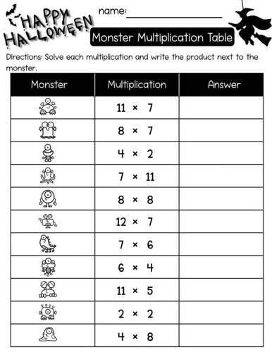 3rd Grade Halloween Math - Multiplication Activities Fun for Kids