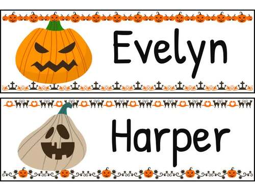 Editable Halloween Pumpkin Name Tags: Bulletin Board, Desk & Classroom Labels