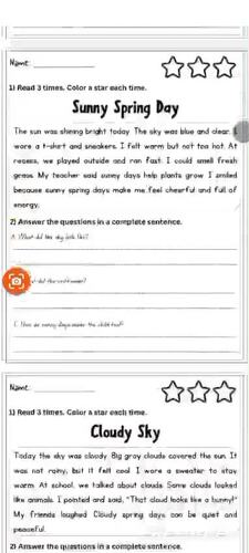 Spring Weather Reading Comprehension Passages | Self-Assessment| 1st ...