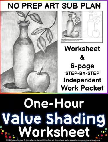 Still Life Value Shading Worksheet | One-Hour Art Sub Plan Middle ...
