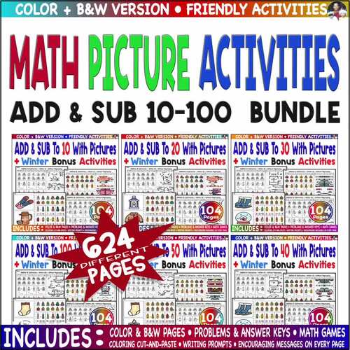 Winter Code Bundle: Add & Sub Without Regrouping – Color Worksheets to 10–100.