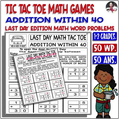 Last Day Math Game Tic Tac Toe Addition Word Problems Within 40 - Smart ...