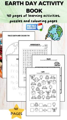 Earth Day Booklet, Math & Literacy Worksheets, Coloring & Puzzle Games Pages