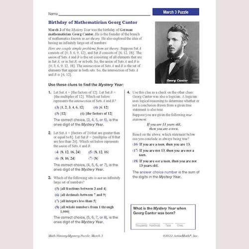 YEARLONG BUNDLE: 140+ Middle School Math-History PDF Mini Lessons ...