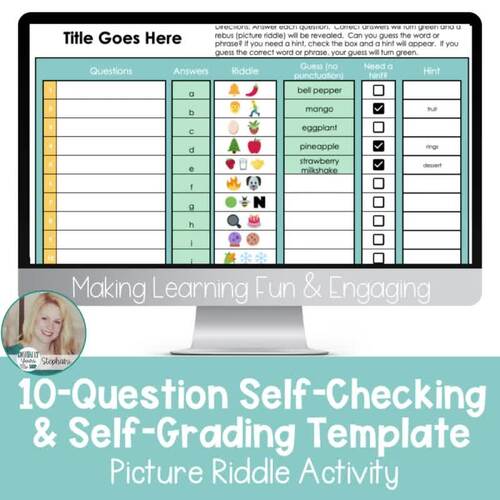 Editable Picture Riddle Template Self-Checking Digital Resource - Vol ...