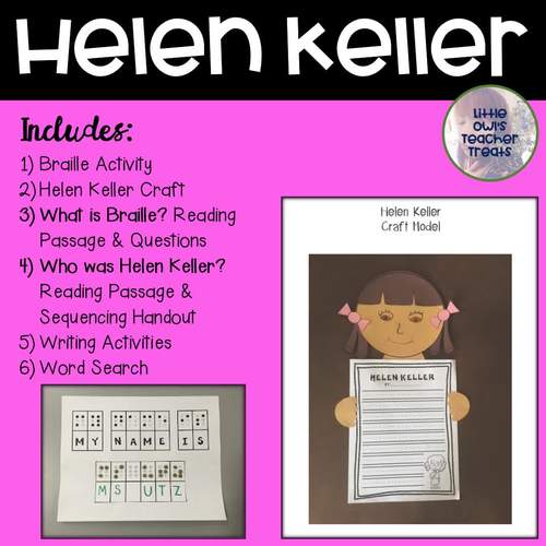 Helen Keller Craft Braille Activity Reading Passages TpT