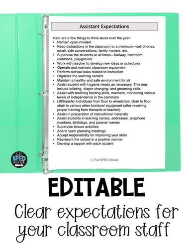 Editable Paraprofessional Schedule Training Manual for Special Education