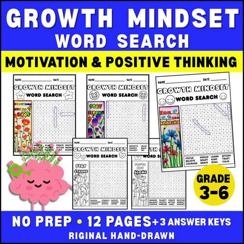 Growth Mindset Word Search | Positive Thinking | Grades 3–6 | No Prep SEL