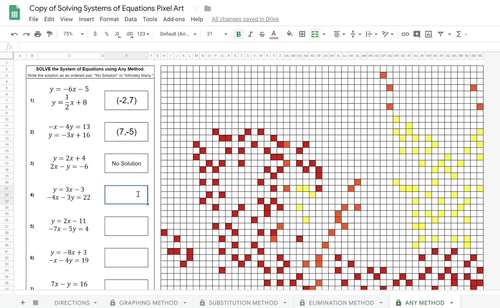 GOOGLE SHEETS Algebra 1 Digital Resource Pixel Art Math Systems of ...