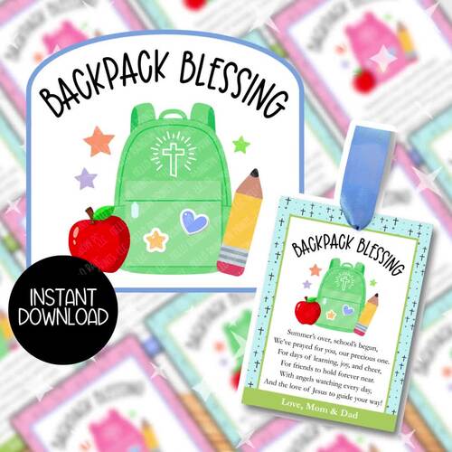 Back to School Backpack Blessing Tag Cards, Sunday Christian Book ...