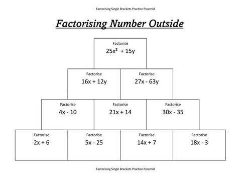 Factorising Single Brackets Maths Practice Pyramid Worksheets | TPT