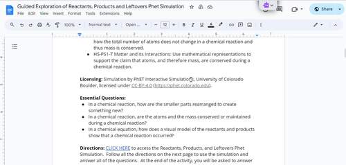 Phet Simulation Chemistry Guided Lab - Reactant + Product - Digital or ...
