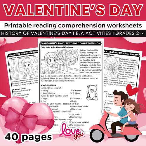 History of Valentine’s Day Reading Comprehension Worksheets, Passages ...