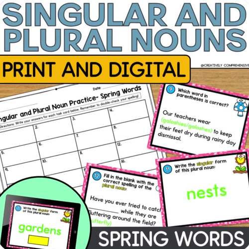 Singular and Plural Noun Task Cards - Spring Words by Creatively ...