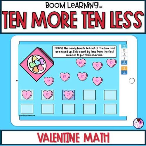 10 More 10 Less Activities Counting by Tens 1st Grade Valentine's Boom Cards™