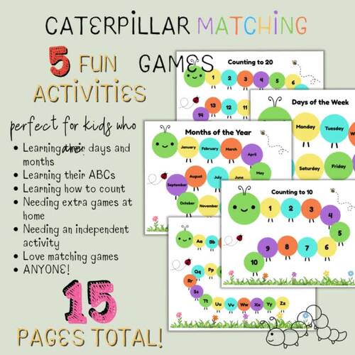 Caterpillar Matching Game for Kids | Days of the Week, Months, Counting ...