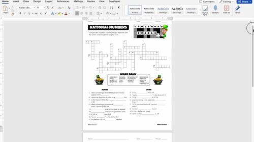 6th Grade Math Fun St. Patrick's Day Worksheet Rational Numbers Spiral Review
