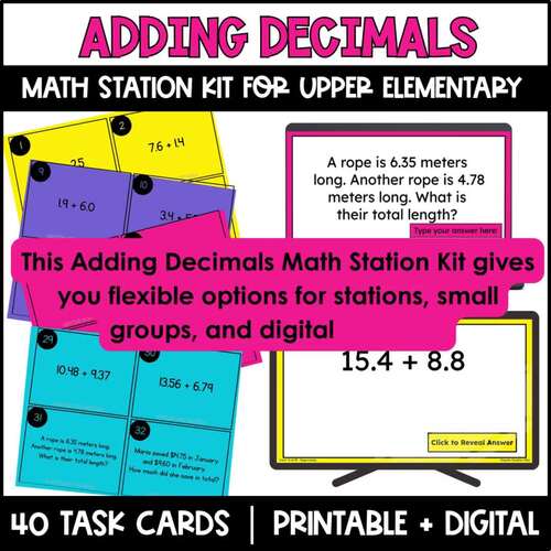 Adding Decimals Task Cards | 5th Grade Math Stations | Printable + Digital
