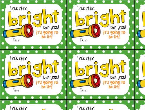 Flashlight Beginning of Year Gift Tag- Let's shine bright this year! It ...