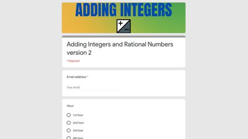 Adding Integers & Adding Rational Numbers Digital Quiz for Google Forms