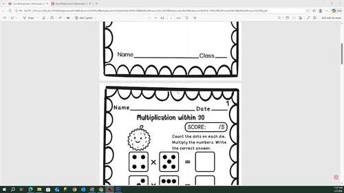 Dice Multiplication Worksheets | Multiplication within 30 Math Practice