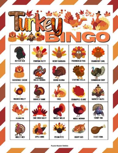 Thanksgiving Bingo, Turkey Bingo Cards, Fall Bingo Games for Kids - 100 ...