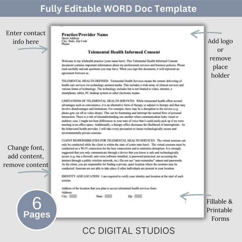Telemental Health Informed Consent Private Practice Counseling Forms
