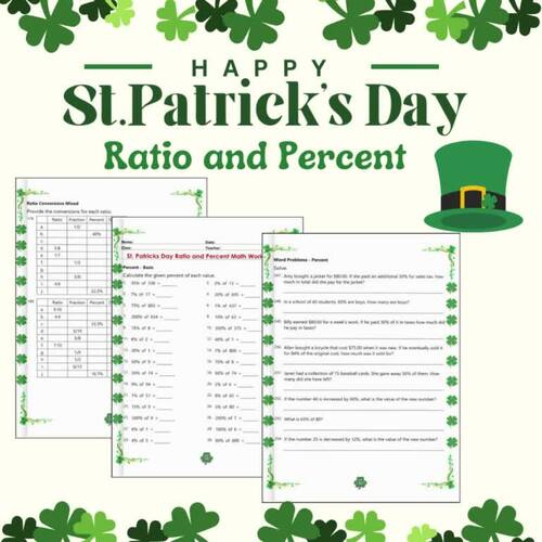 St. Patrick's Day Math Ratio and Percent Conversions and Word Problems ...