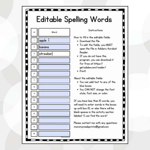 Editable Spelling Worksheet Template: Spelling Practice for 15 Vocab ...