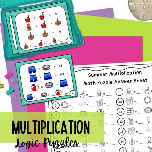 Summer Math Logic Multiplication Puzzle Enrichment Activity Task Cards