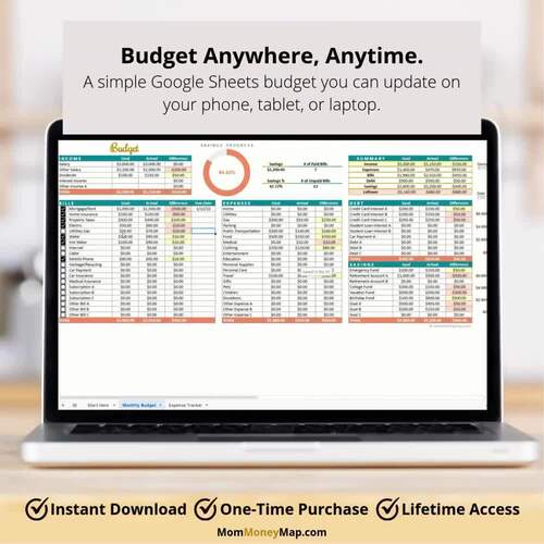 Basic Budget Google Sheets Spreadsheet by Mom Money Map | TPT