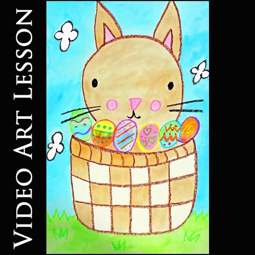 Preview of EASTER BUNNY & EGG BASKET Art Project | Easy SPRING Drawing & Painting Activity
