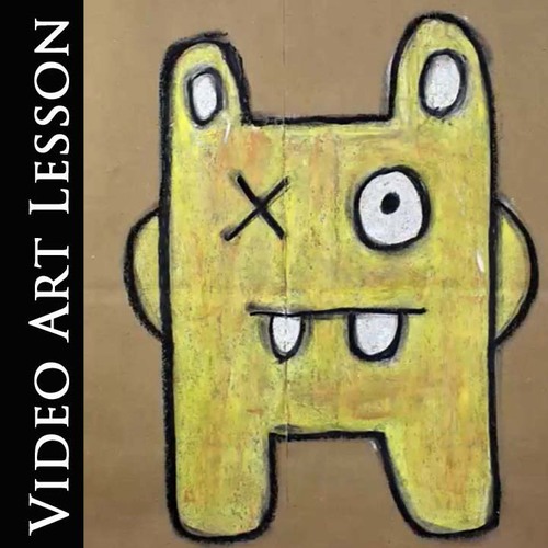 Preview of UGLY BUNNY Video Art Lesson | EASY Oil Pastel Directed Drawing Project