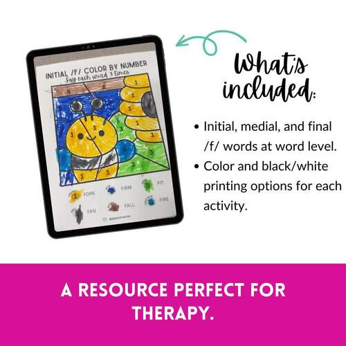 F Sound Color by Number| Initial, Medial, Final /f/ Articulation Activity