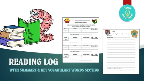 Preview of Reading Log with Summary & Key Vocabulary Words Section