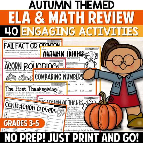 3rd 4th Grade Fall Math and Literacy Worksheets & Activities, Fall ...