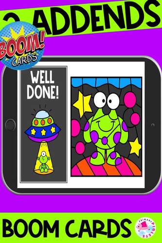 ADDING 3 NUMBERS MATH BOOM CARDS - SPACE THEME by Primary Piglets