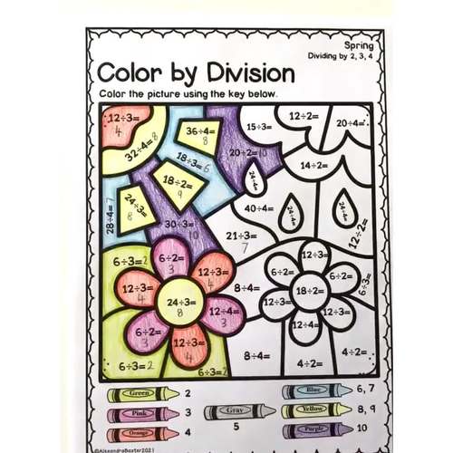 Color by Division Math Worksheets Bundle for Spring, Summer, Fall, and  Winter