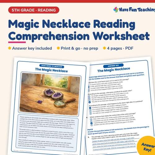 Magic Necklace Reading Comprehension Worksheet | 5th Grade with Answer Key