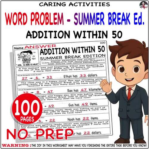 Addition within 50 word problem worksheets Hero Top Practice - Summer ...