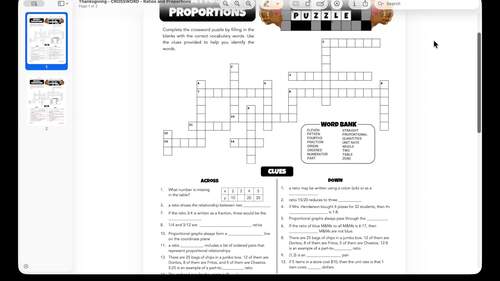6th Grade Thanksgiving Math Worksheet Ratios & Proportions Review Activity
