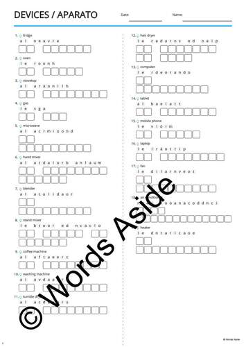 Spanish English Bilingual Vocabulary Worksheets Cards Puzzles Games DEVICES