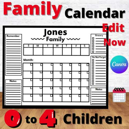 Family Calendar Monthly Editable Children Chore List Resource Canva