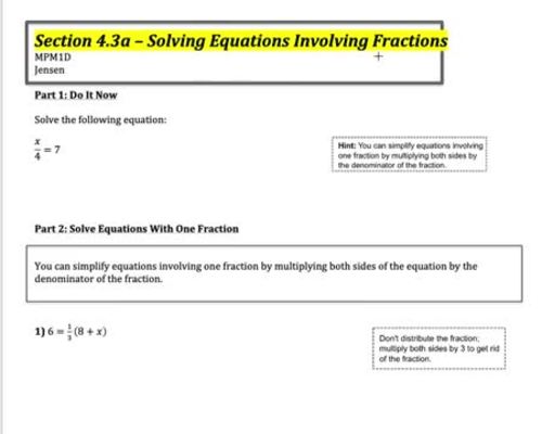 Preview of Solve Equations Involving Fractions Part 1