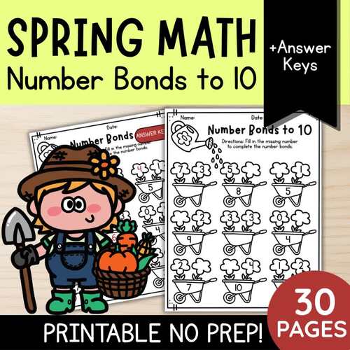 Spring Math: Number Bonds to 10 Worksheets No Prep! | Kindergarten ...
