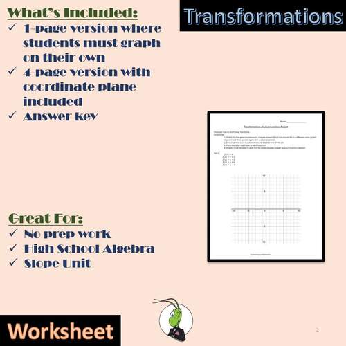 Graphing Linear Functions with Transformations Worksheet Algebra 1