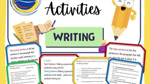Topic Sentence and Closing Sentence Activity Pack ELA 3rd Grade by Mrs Lena