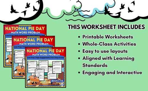 Fun & Tasty Math for National Pie Day | Word Problems & Answer Key | Grades 2-8