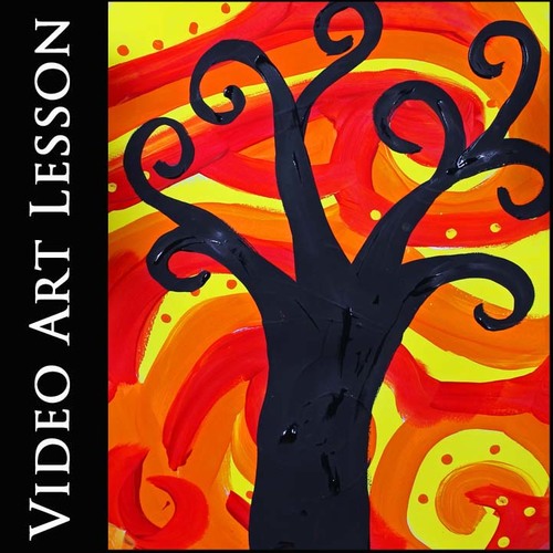 Preview of FALL SWIRLY TREE Video Art Lesson | ABSTRACT Drawing & Painting Project